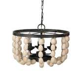 Beaded 4-Light Wood Chandelier - Cream